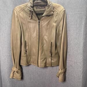 Marc New York Andrew‎ Marc Women's L Green Genuine Leather Moto Jacket